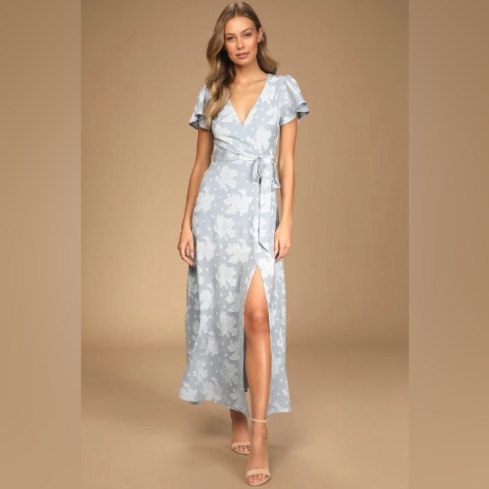 Light Blue Jacquard Short Sleeve Maxi Dress Size M